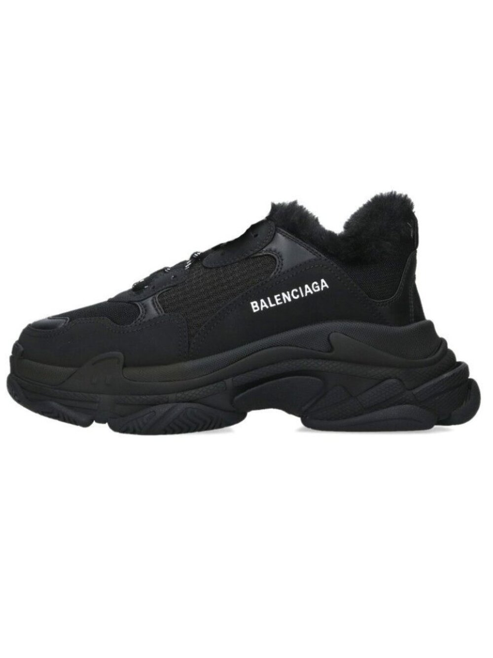 Balenciaga Triple S Fur Lace Up Sneakers - Picture 1 of 5